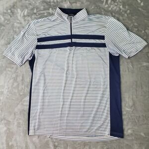 Race Cup Mens Quarter Zip Performance Polo Shirt Navy White Striped Size 100